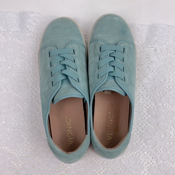 Vionic leather Suede Sneakers Size 8.5 Teal aqua blue green cushioned EUC - Picture 6 of 13